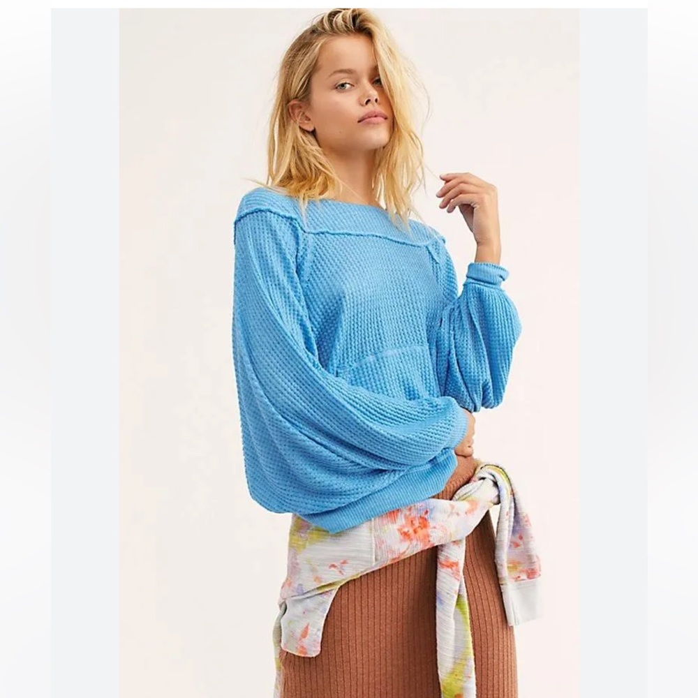 Free People Westend Thermal Top in Blue Skies Sz XS